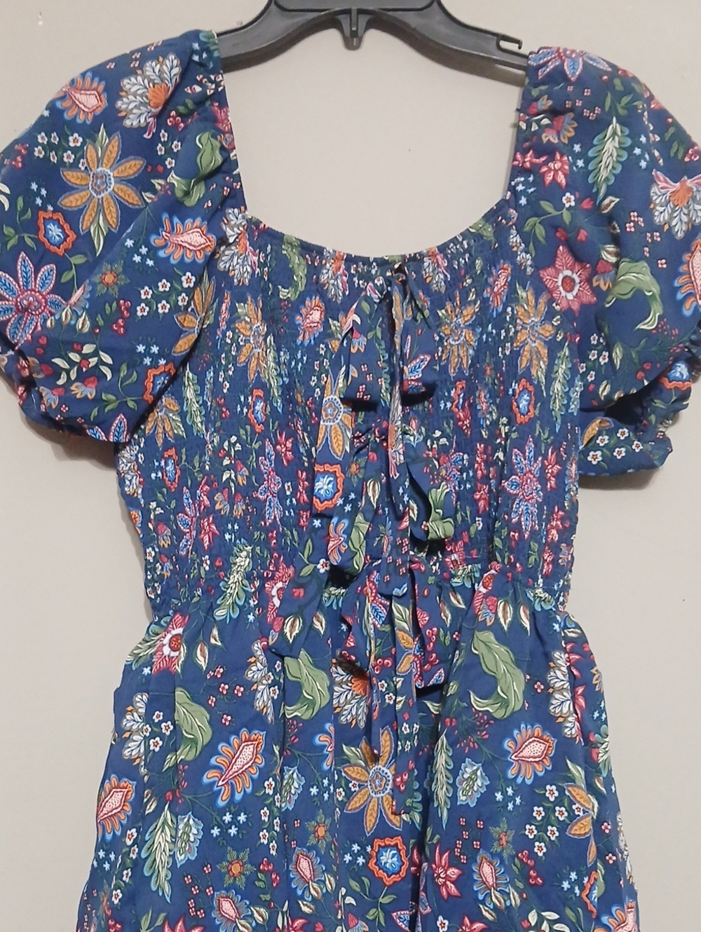 Simply Southern Navy Blue Floral Tiered Maxi Dress with Puff Sleeves - Picture 3 of 7